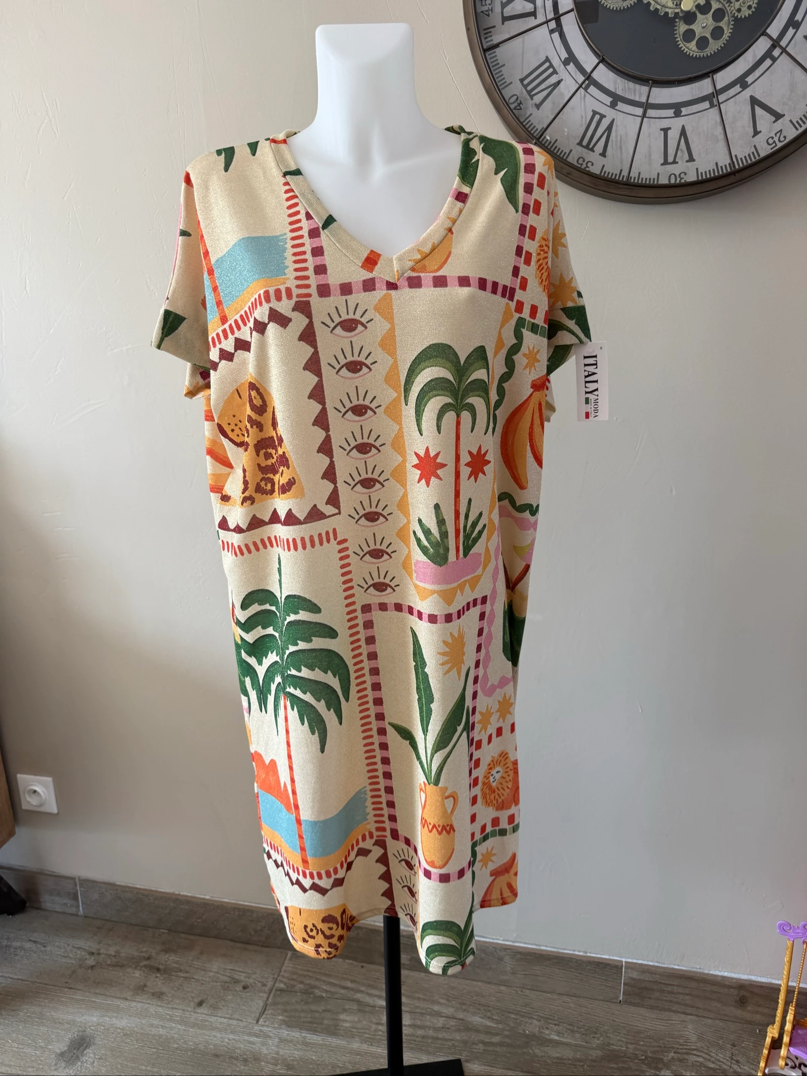 Robe tunique tendance imprimé tropical Made in Italy – Taille unique